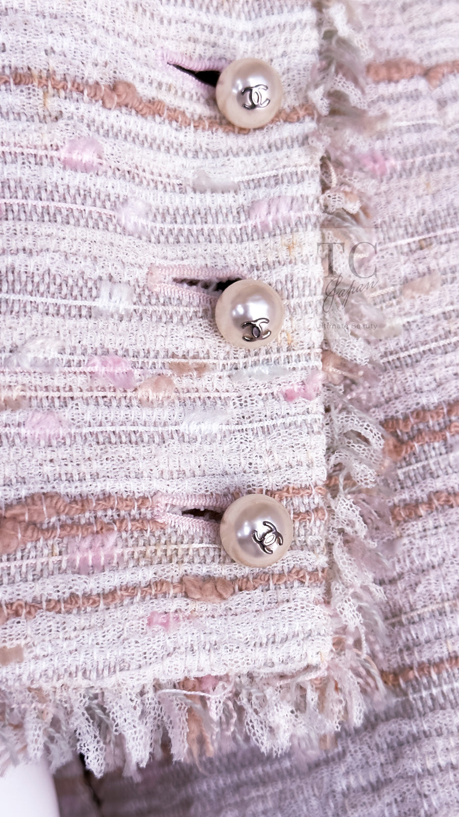 CHANEL 04S Ivory Beige Pink Cotton Tweed Coat 38 40 シャネル 生成り ベージュ ピンク コットン ツイード コート 即発