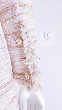 CHANEL 04S Ivory Beige Pink Cotton Tweed Coat 38 40 シャネル 生成り ベージュ ピンク コットン ツイード コート 即発