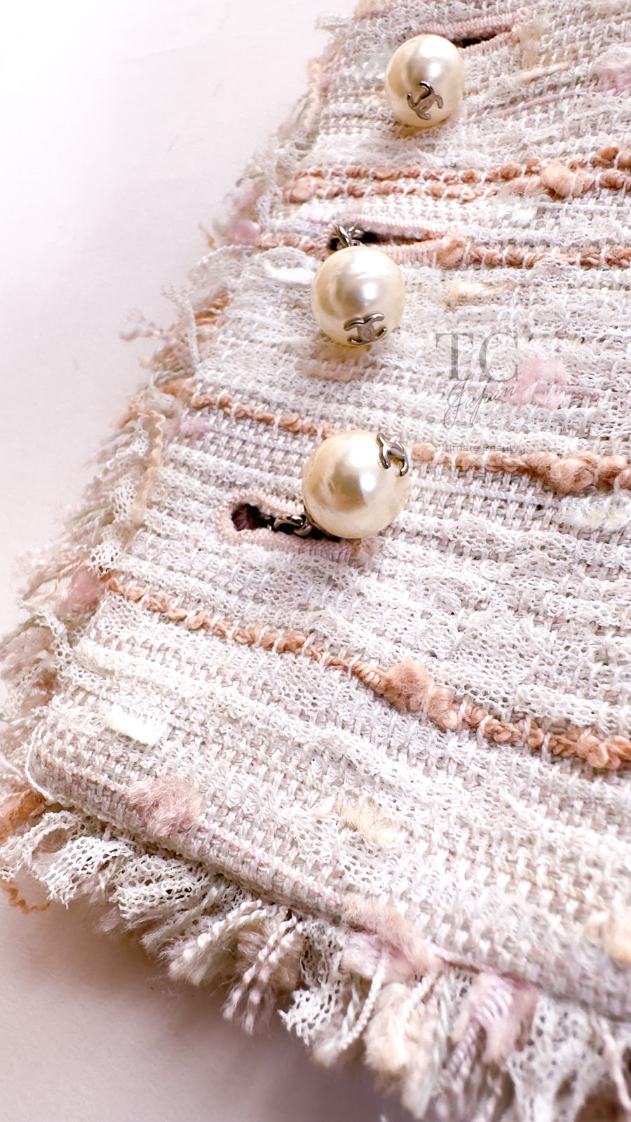 CHANEL 04S Ivory Beige Pink Cotton Tweed Coat 38 40 シャネル 生成り ベージュ ピンク コットン ツイード コート 即発