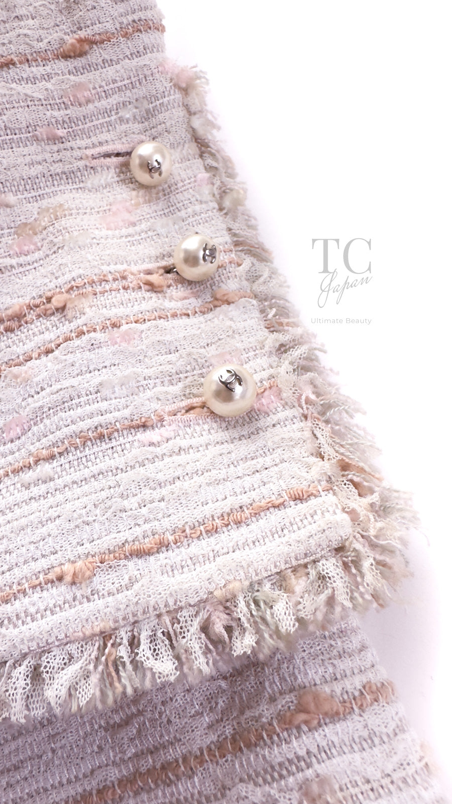 CHANEL 04S Ivory Beige Pink Cotton Tweed Coat 38 40 シャネル 生成り ベージュ ピンク コットン ツイード コート 即発