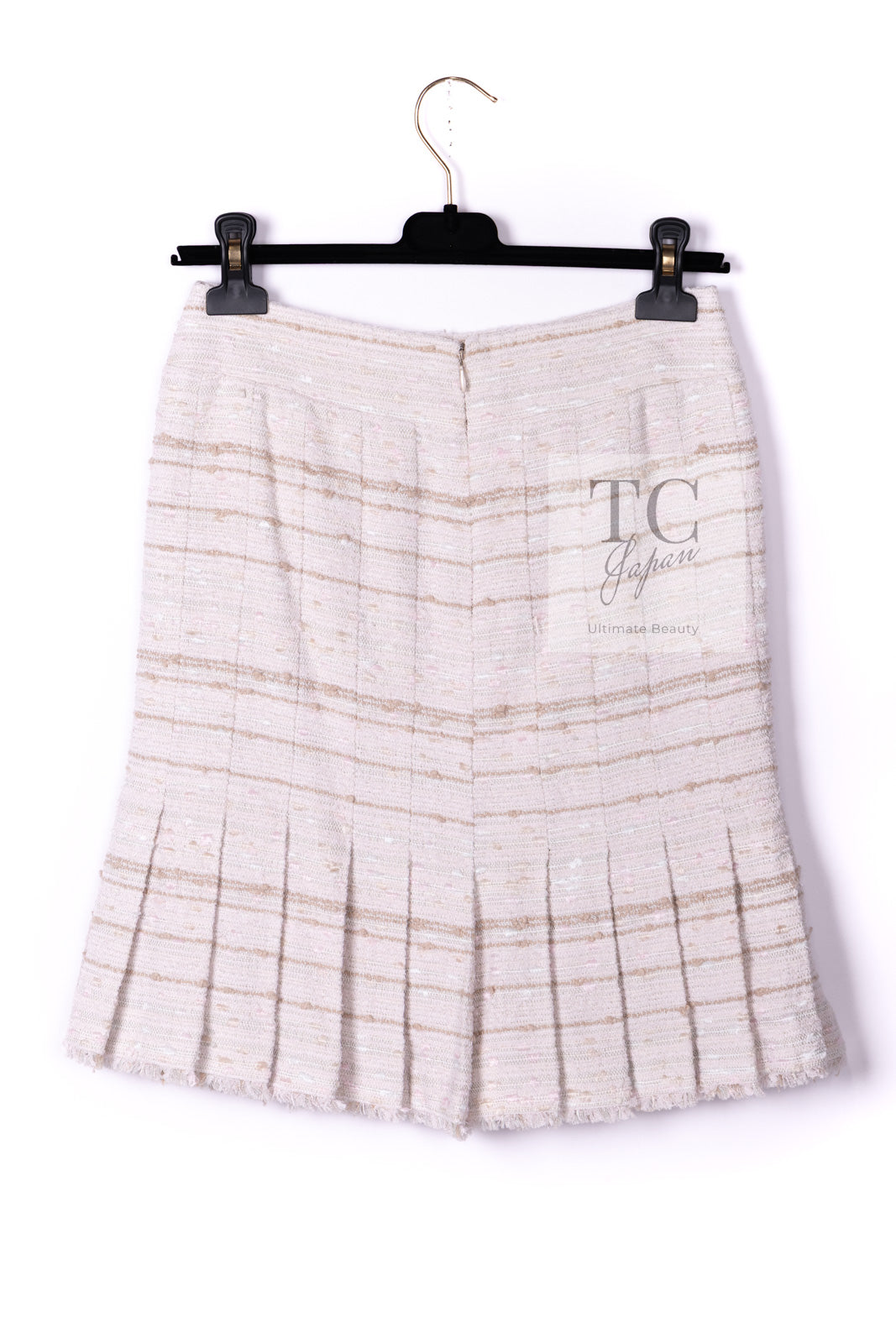 CHANEL 04S Ivory Beige Pink Cotton Tweed Coat 38 40 シャネル 生成り ベージュ ピンク コットン ツイード コート 即発