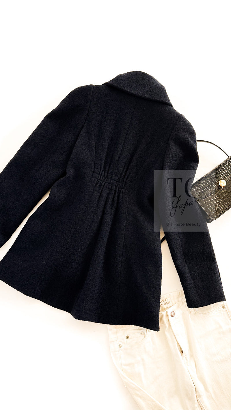 CHANEL 08A Black Wool Big Lion Button Jacket Coat 36 38 シャネル ブラック ウール 大きい ライオン ボタン ジャケット コート 即発