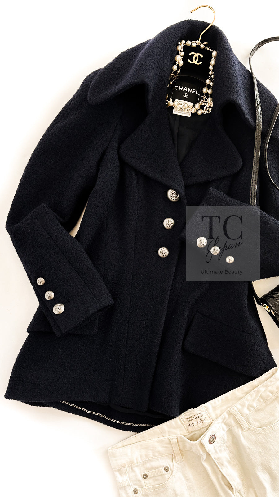 美品 CHANEL シャネル ピーコート ブラック Mサイズ シャネル ジャケット コート CHANEL ブラック ウール 大きい ライオン