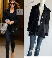 CHANEL 08A Black Wool Big Lion Button Jacket Coat 36 38 シャネル ブラック ウール 大きい ライオン ボタン ジャケット コート 即発