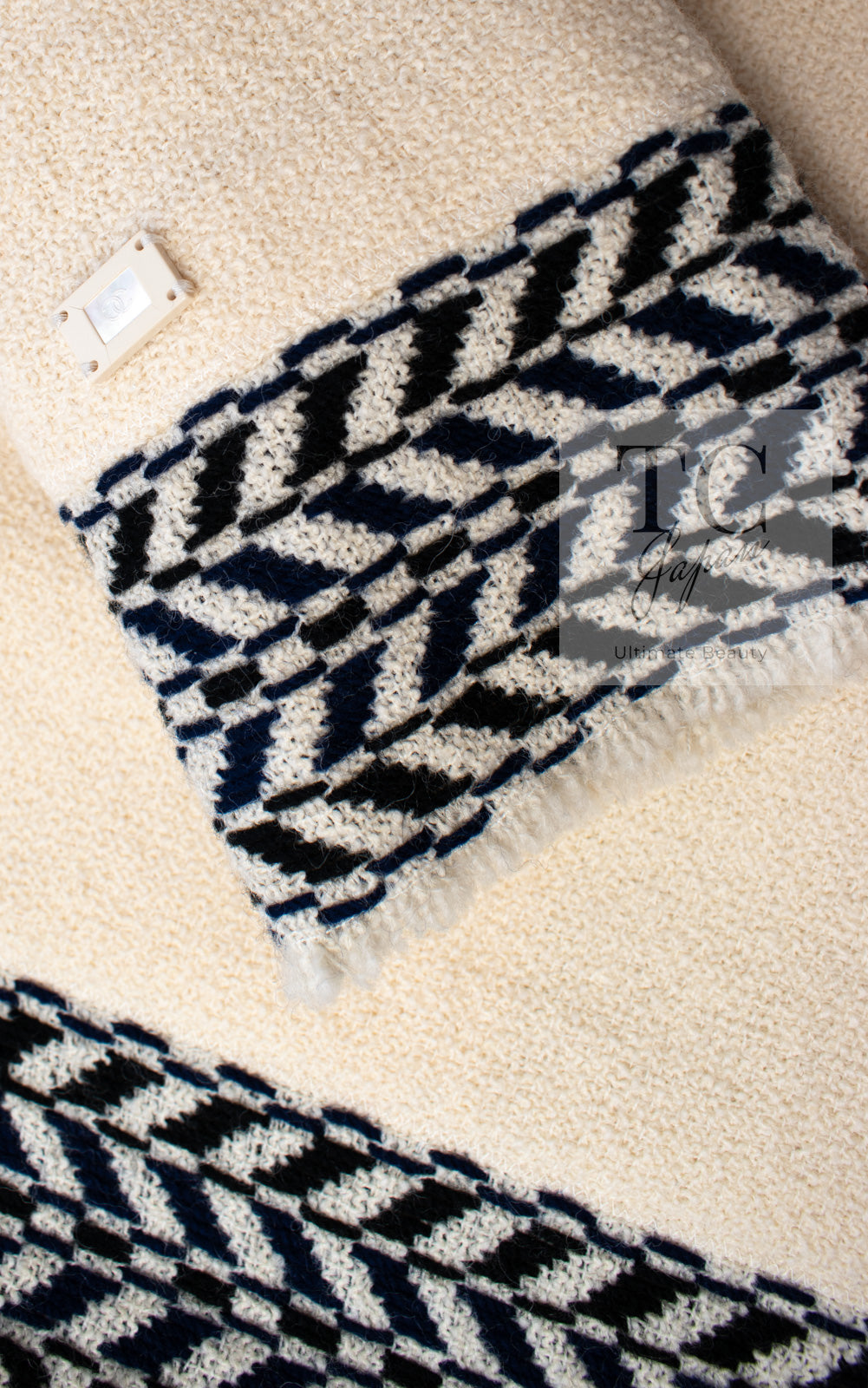 CHANEL 04A Ivory Black Wool 100% Tweed Coat 38 40 42 シャネル アイボリー ブラック ウール100% ツイード コート 即発