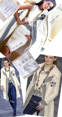 CHANEL 04A Ivory Black Wool 100% Tweed Coat 38 40 42 シャネル アイボリー ブラック ウール100% ツイード コート 即発