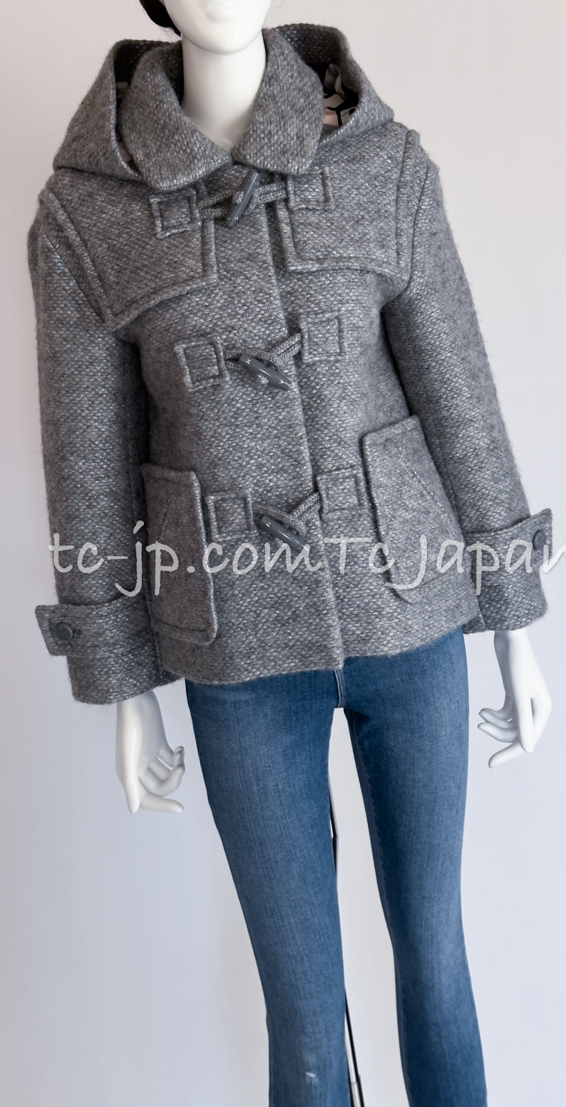 CHANEL 21B Gray Silver Wool Alpaca Blouson Duffel Coat 36 38 42 44 46 シャネル グレー シルバー ウール アルパカ ブルゾン ダッフル コート 即発 - TC JAPAN