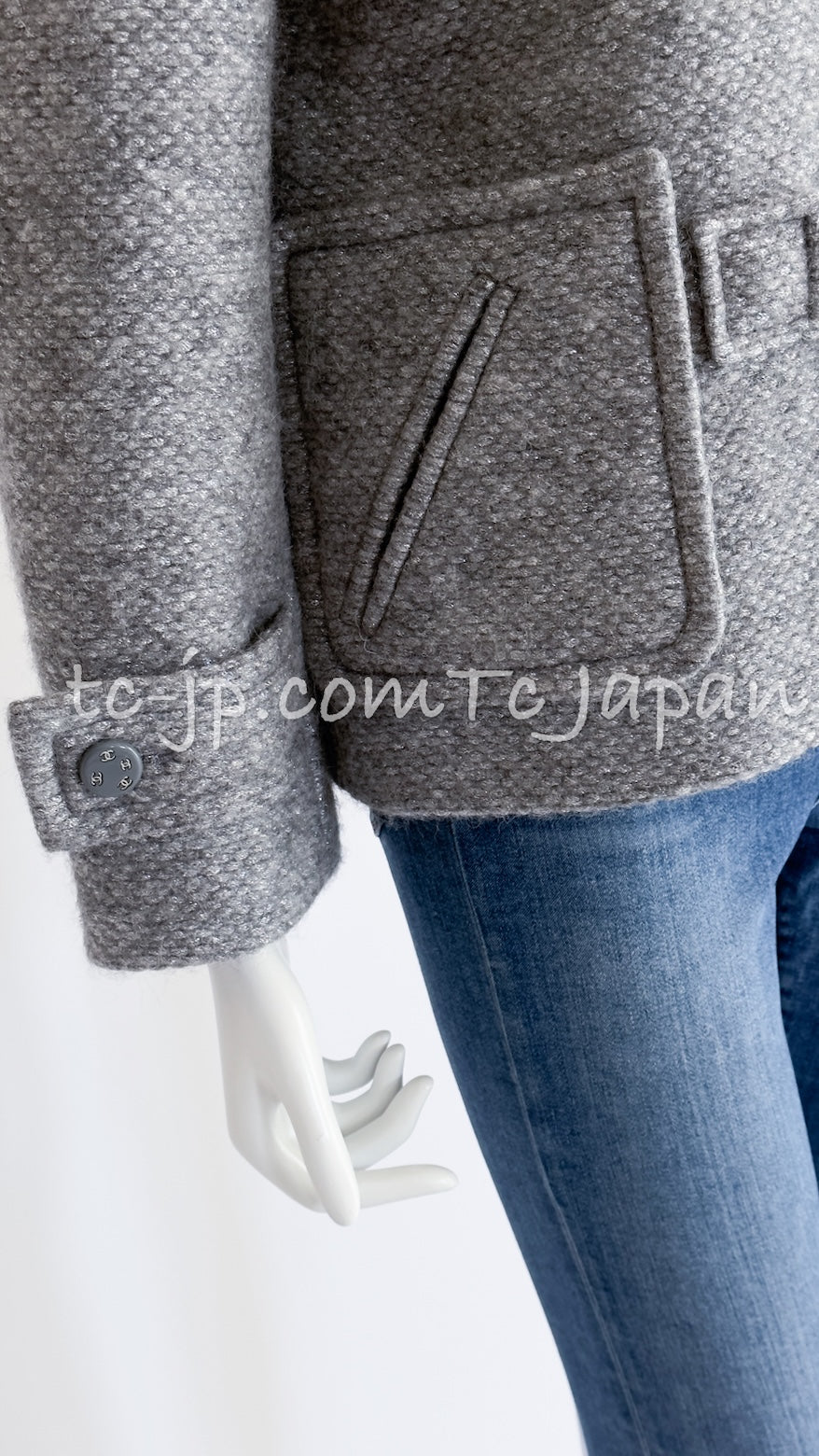 CHANEL 21B Gray Silver Wool Alpaca Blouson Duffel Coat 36 38 42 44 46 シャネル グレー シルバー ウール アルパカ ブルゾン ダッフル コート 即発 - TC JAPAN