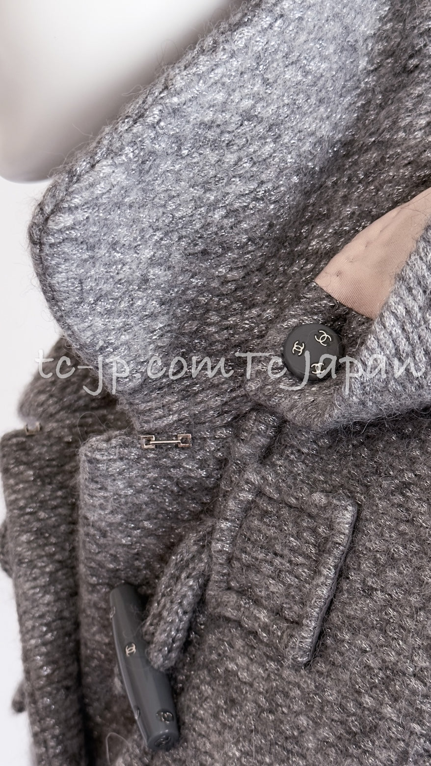 CHANEL 21B Gray Silver Wool Alpaca Blouson Duffel Coat 36 38 42 44 46 シャネル グレー シルバー ウール アルパカ ブルゾン ダッフル コート 即発 - TC JAPAN