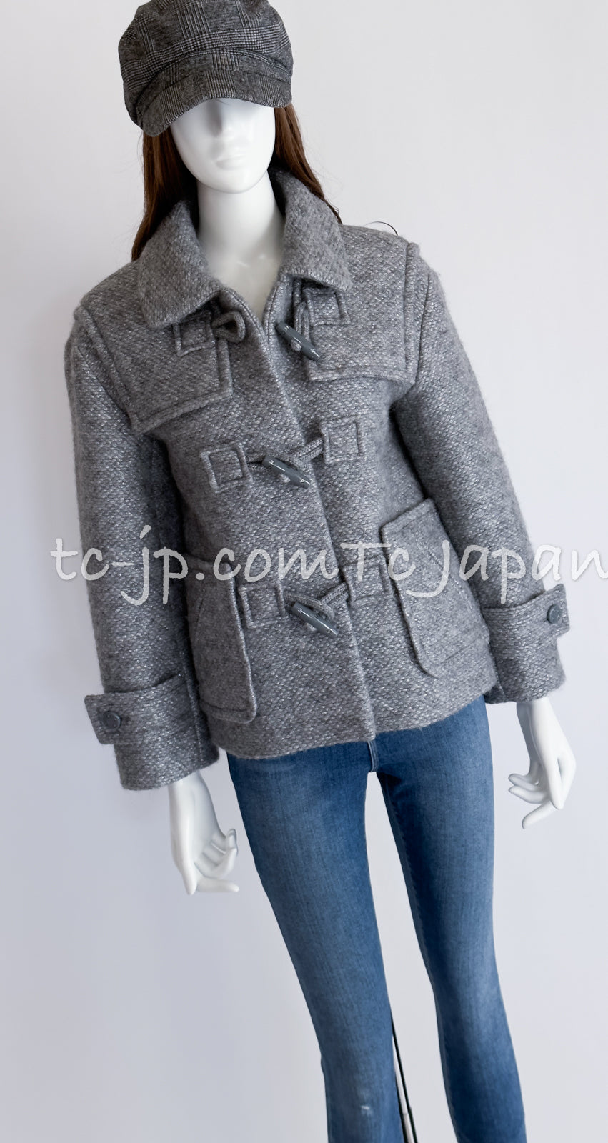 CHANEL 21B Gray Silver Wool Alpaca Blouson Duffel Coat 36 38 42 44 46 シャネル グレー シルバー ウール アルパカ ブルゾン ダッフル コート 即発 - TC JAPAN