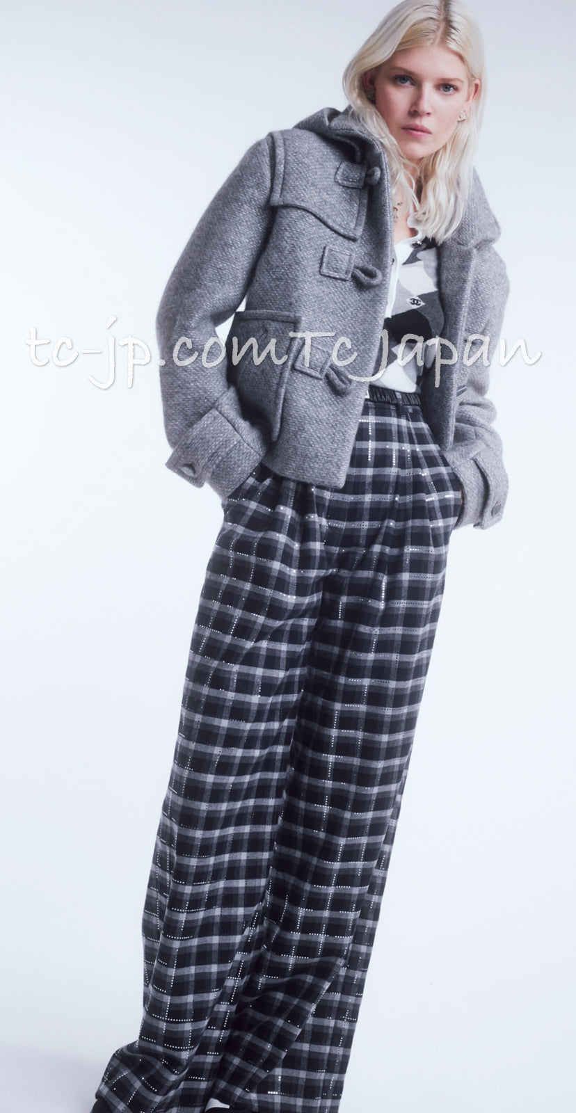 CHANEL 21B Gray Silver Wool Alpaca Blouson Duffel Coat 36 38 42 44 46 シャネル グレー シルバー ウール アルパカ ブルゾン ダッフル コート 即発 - TC JAPAN