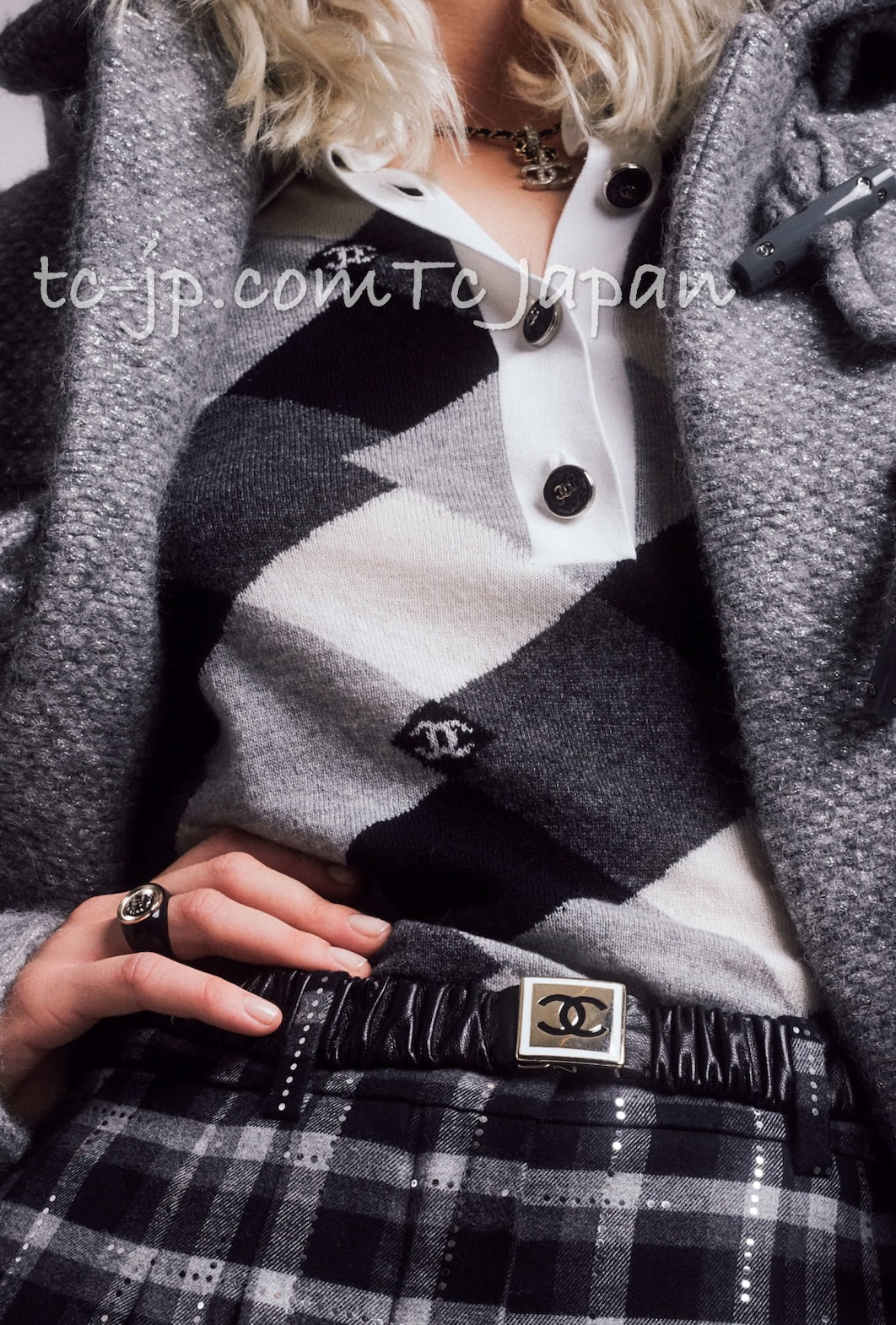 CHANEL 21B Gray Silver Wool Alpaca Blouson Duffel Coat 36 38 42 44 46 シャネル グレー シルバー ウール アルパカ ブルゾン ダッフル コート 即発 - TC JAPAN