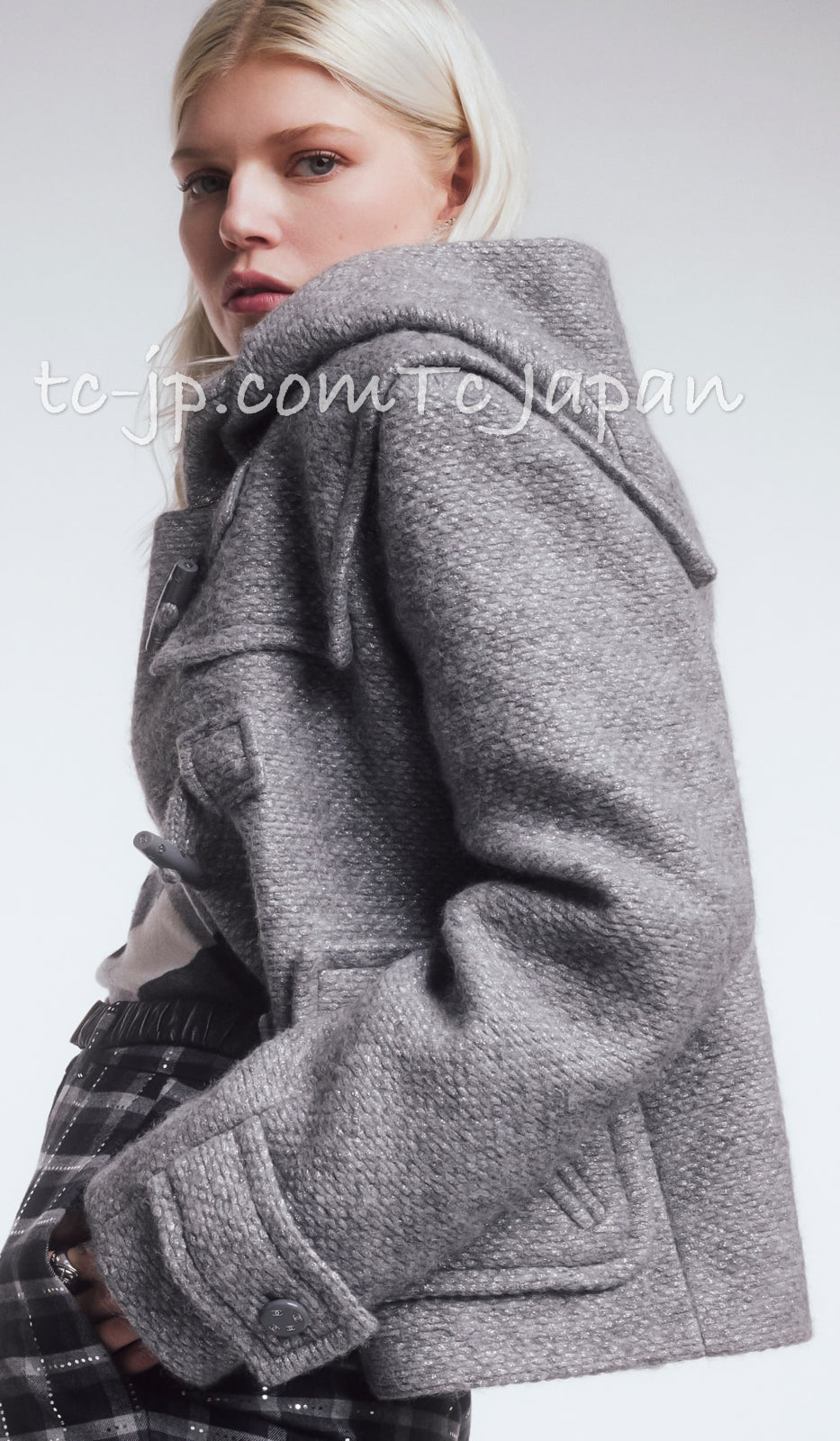CHANEL 21B Gray Silver Wool Alpaca Blouson Duffel Coat 36 38 42 44 46 シャネル グレー シルバー ウール アルパカ ブルゾン ダッフル コート 即発 - TC JAPAN