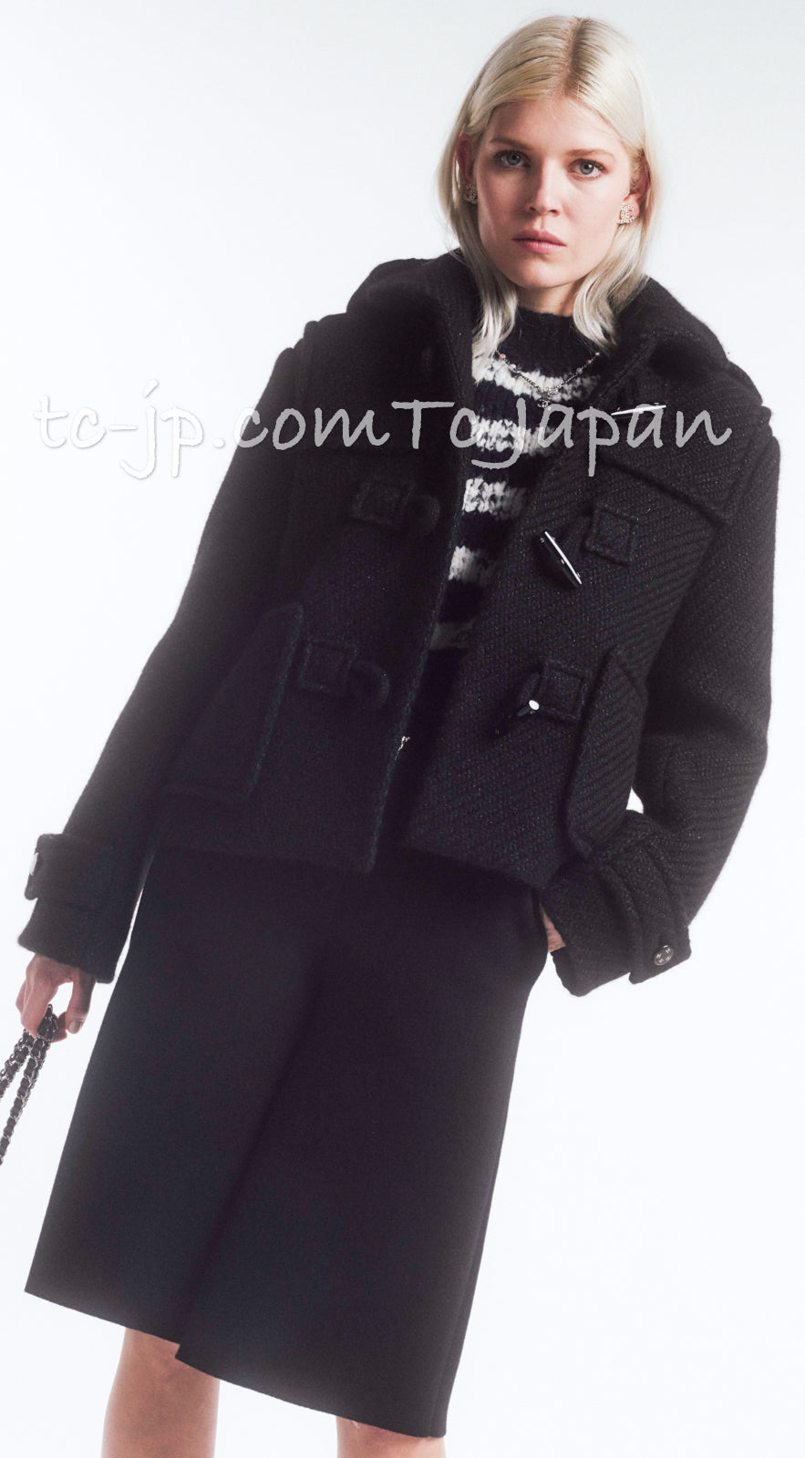 CHANEL 21B Gray Silver Wool Alpaca Blouson Duffel Coat 36 38 42 44 46 シャネル グレー シルバー ウール アルパカ ブルゾン ダッフル コート 即発 - TC JAPAN