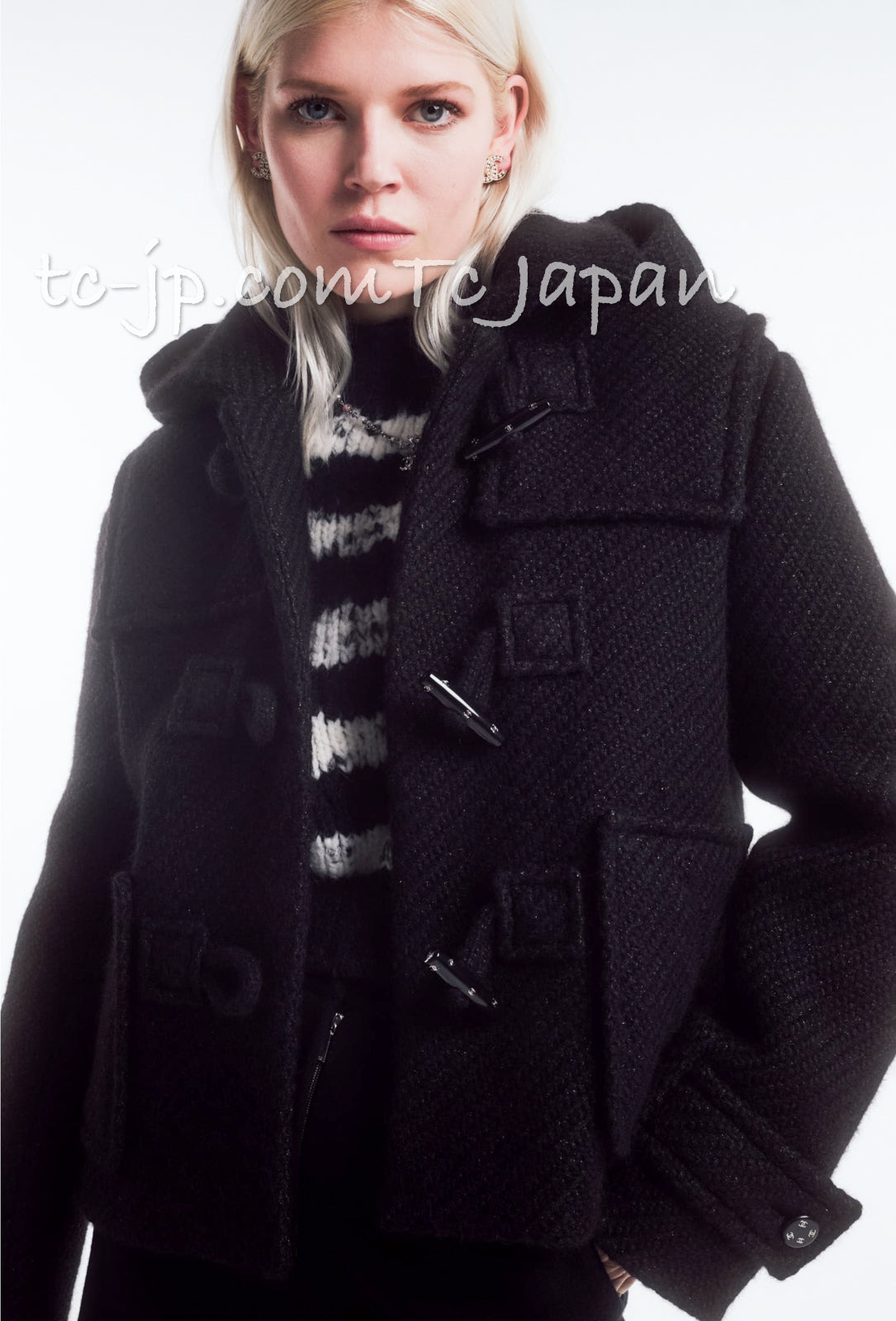 CHANEL 21B Gray Silver Wool Alpaca Blouson Duffel Coat 36 38 42 44 46 シャネル グレー シルバー ウール アルパカ ブルゾン ダッフル コート 即発 - TC JAPAN