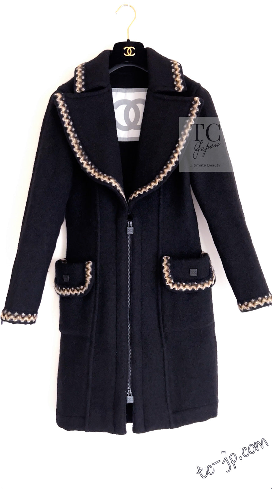 CHANEL 06A Black Zipper CC Logo Wool Alpaca Coat 36 シャネル ブラック ジッパー CCロゴ ウール アルパカ コート 即発