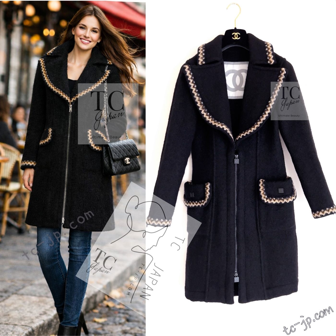 CHANEL 06A Black Zipper CC Logo Wool Alpaca Coat 36 シャネル ブラック ジッパー CCロゴ ウール アルパカ コート 即発