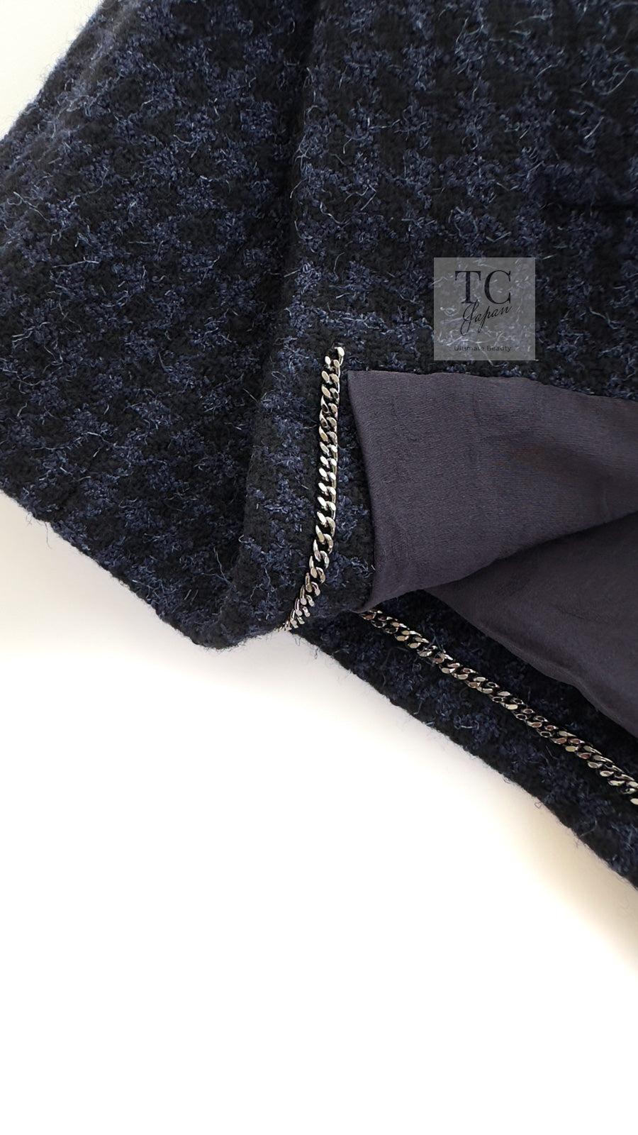 CHANEL 17B Navy Black BIG CC Logo Belt Jacket Coat 36 シャネル ネイビー ブラック ビッグ CC ロゴ ベルト付 ノーカラー ジャケット コート 即発