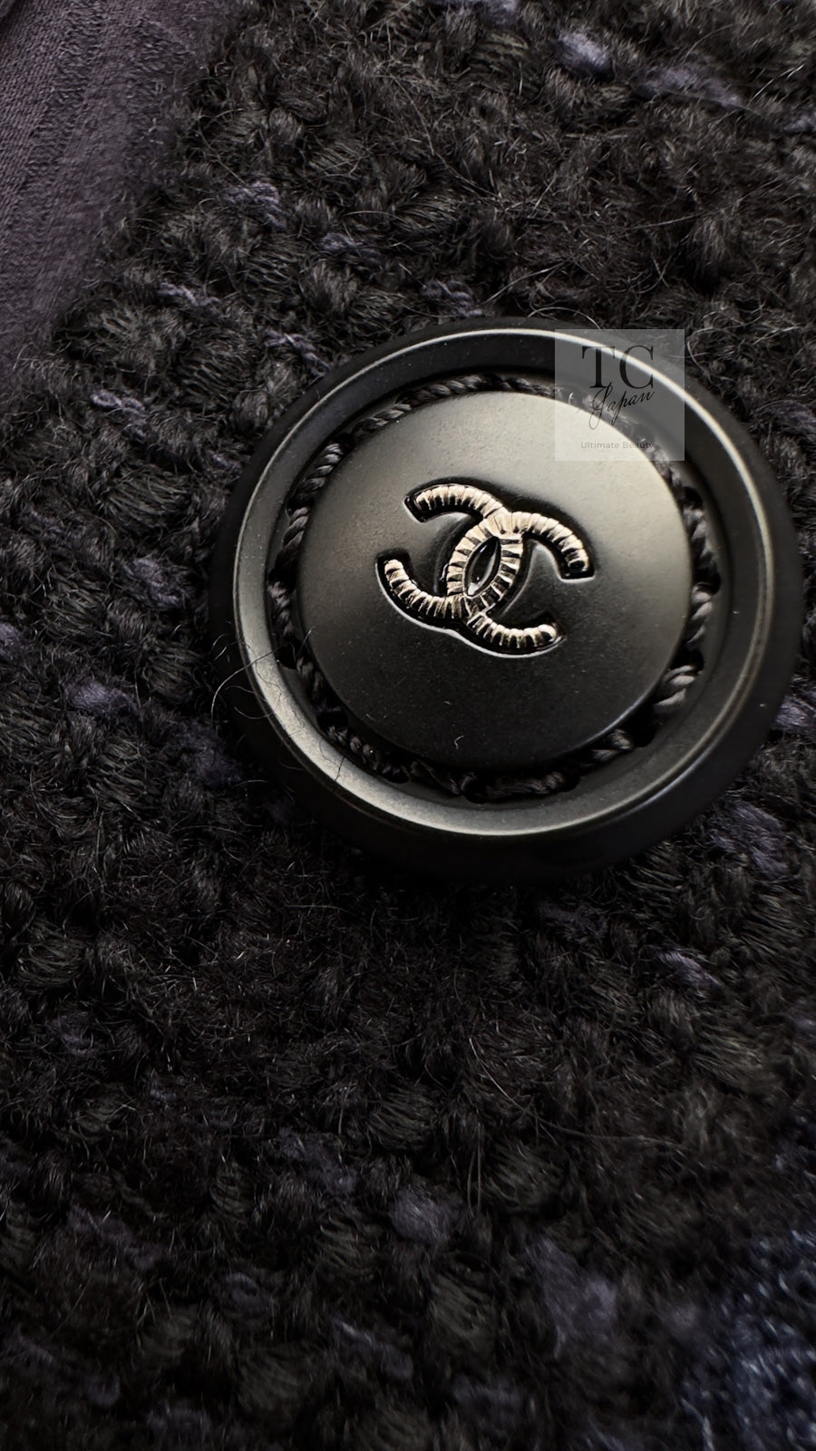 CHANEL 17B Navy Black BIG CC Logo Belt Jacket Coat 36 シャネル ネイビー ブラック ビッグ CC ロゴ ベルト付 ノーカラー ジャケット コート 即発