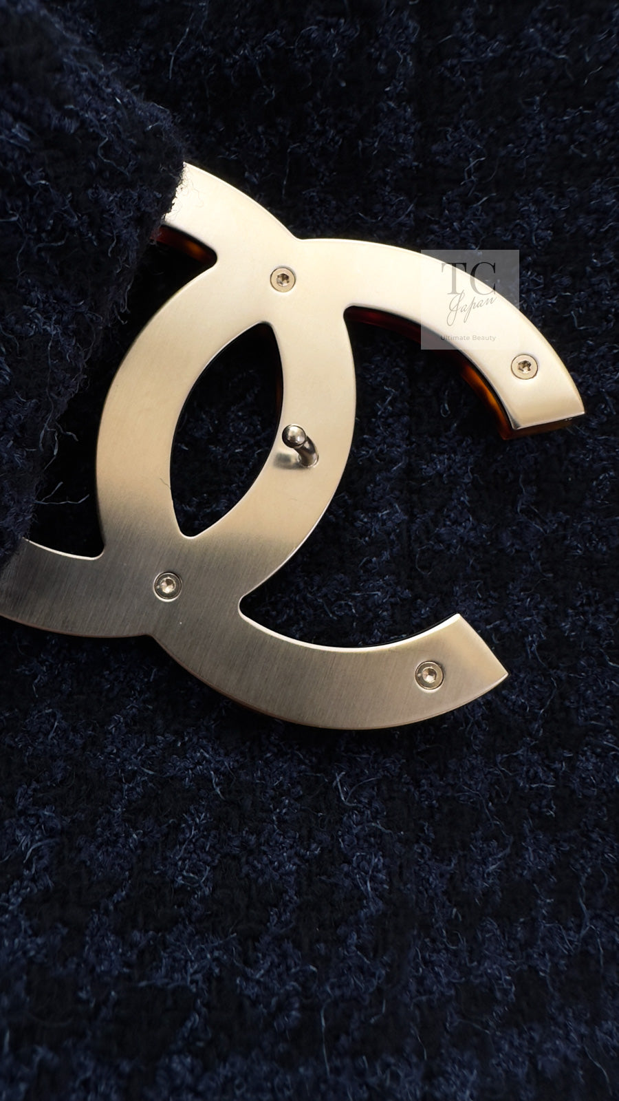 CHANEL 17B Navy Black BIG CC Logo Belt Jacket Coat 36 シャネル ネイビー ブラック ビッグ CC ロゴ ベルト付 ノーカラー ジャケット コート 即発