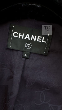 CHANEL 17B Navy Black BIG CC Logo Belt Jacket Coat 36 シャネル ネイビー ブラック ビッグ CC ロゴ ベルト付 ノーカラー ジャケット コート 即発