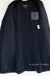 CHANEL 17B Navy Black BIG CC Logo Belt Jacket Coat 36 シャネル ネイビー ブラック ビッグ CC ロゴ ベルト付 ノーカラー ジャケット コート 即発