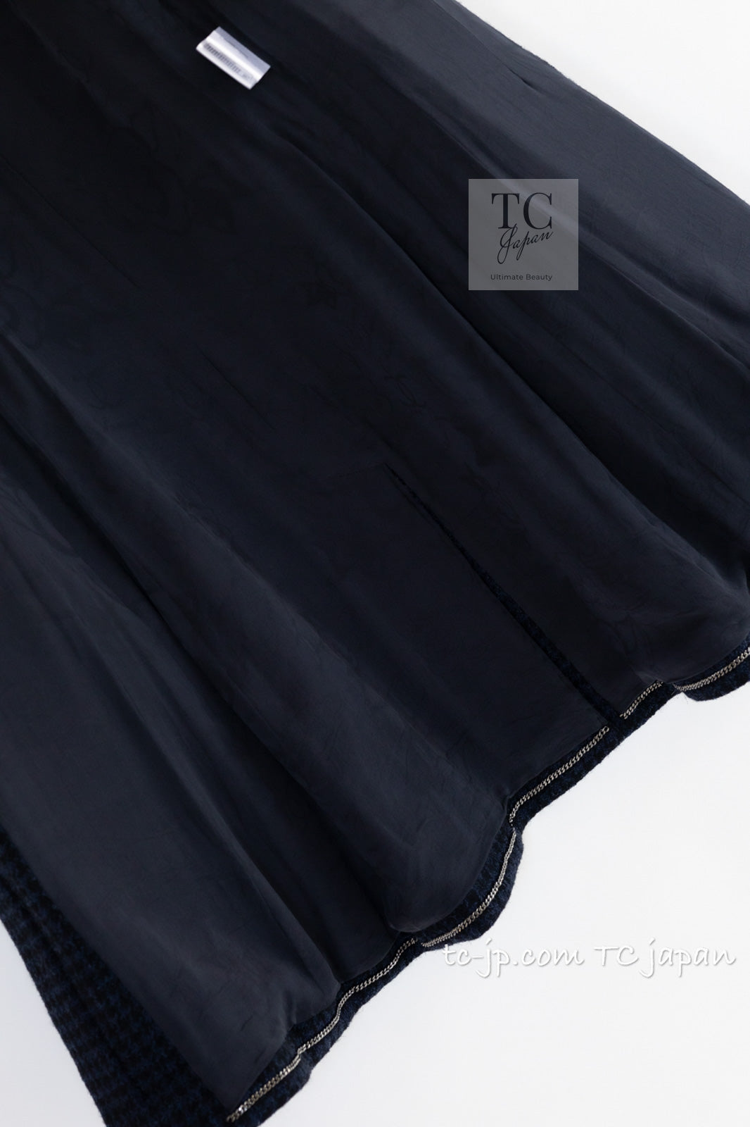 CHANEL 17B Navy Black BIG CC Logo Belt Jacket Coat 36 シャネル ネイビー ブラック ビッグ CC ロゴ ベルト付 ノーカラー ジャケット コート 即発