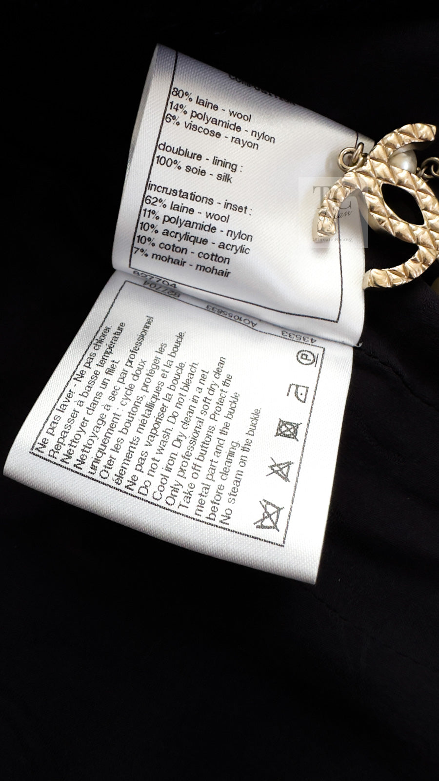 CHANEL 17B Navy Black BIG CC Logo Belt Jacket Coat 36 シャネル ネイビー ブラック ビッグ CC ロゴ ベルト付 ノーカラー ジャケット コート 即発