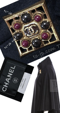 CHANEL 11PF Black Stand Collar Wool Cashmere Gripox Button Coat 38 シャネル ブラック スタンドカラー ウール カシミヤ グリポワ 宝石 ボタン コート 即発