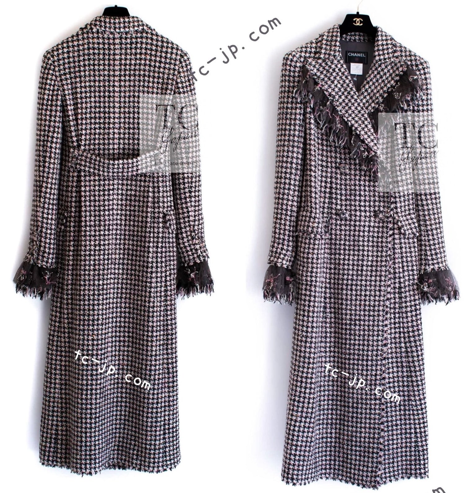 シャネル コート CHANEL ピンク ウール デミ クチュール ツイード