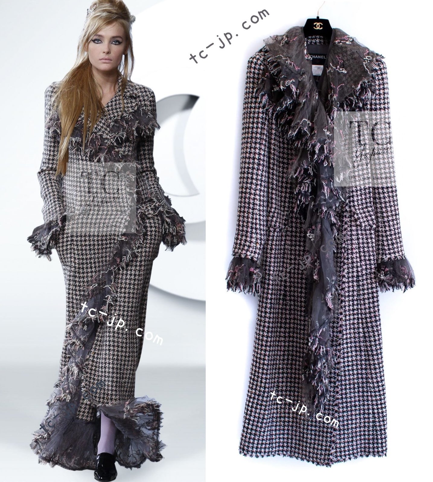 CHANEL 08PF $14K Pink Wool Demi Couture Tweed Coat 38 シャネル ピンク ウール デミ クチュール ツイード ロング コート 即発