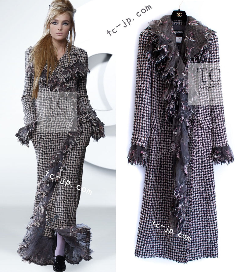CHANEL 08PF $14K Pink Wool Demi Couture Tweed Coat 38 シャネル ピンク ウール デミ クチュール ツイード ロング コート 即発