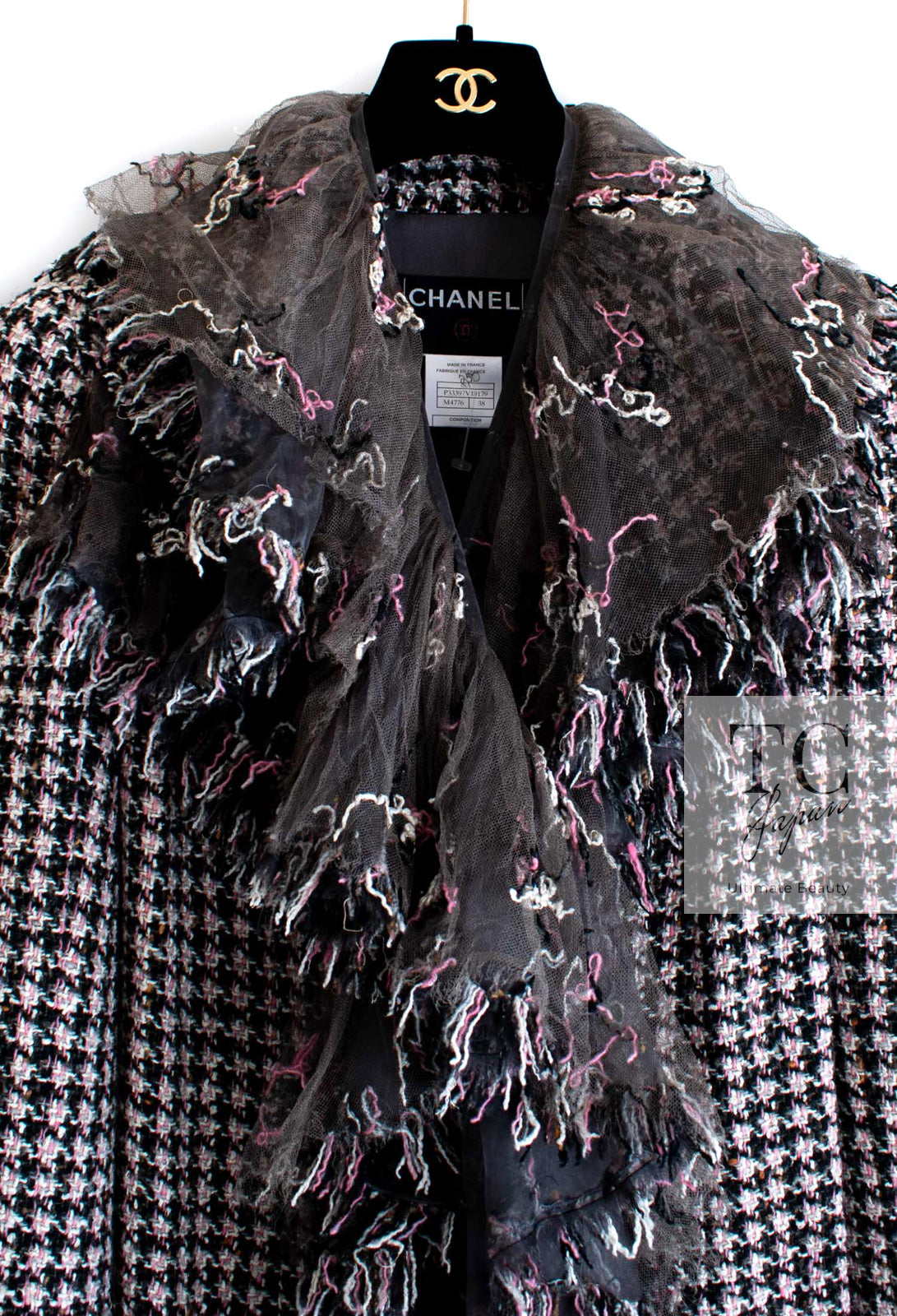 シャネル コート CHANEL ピンク ウール デミ クチュール ツイード