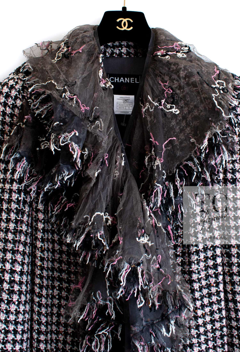 CHANEL 08PF $14K Pink Wool Demi Couture Tweed Coat 38 シャネル ピンク ウール デミ クチュール ツイード ロング コート 即発