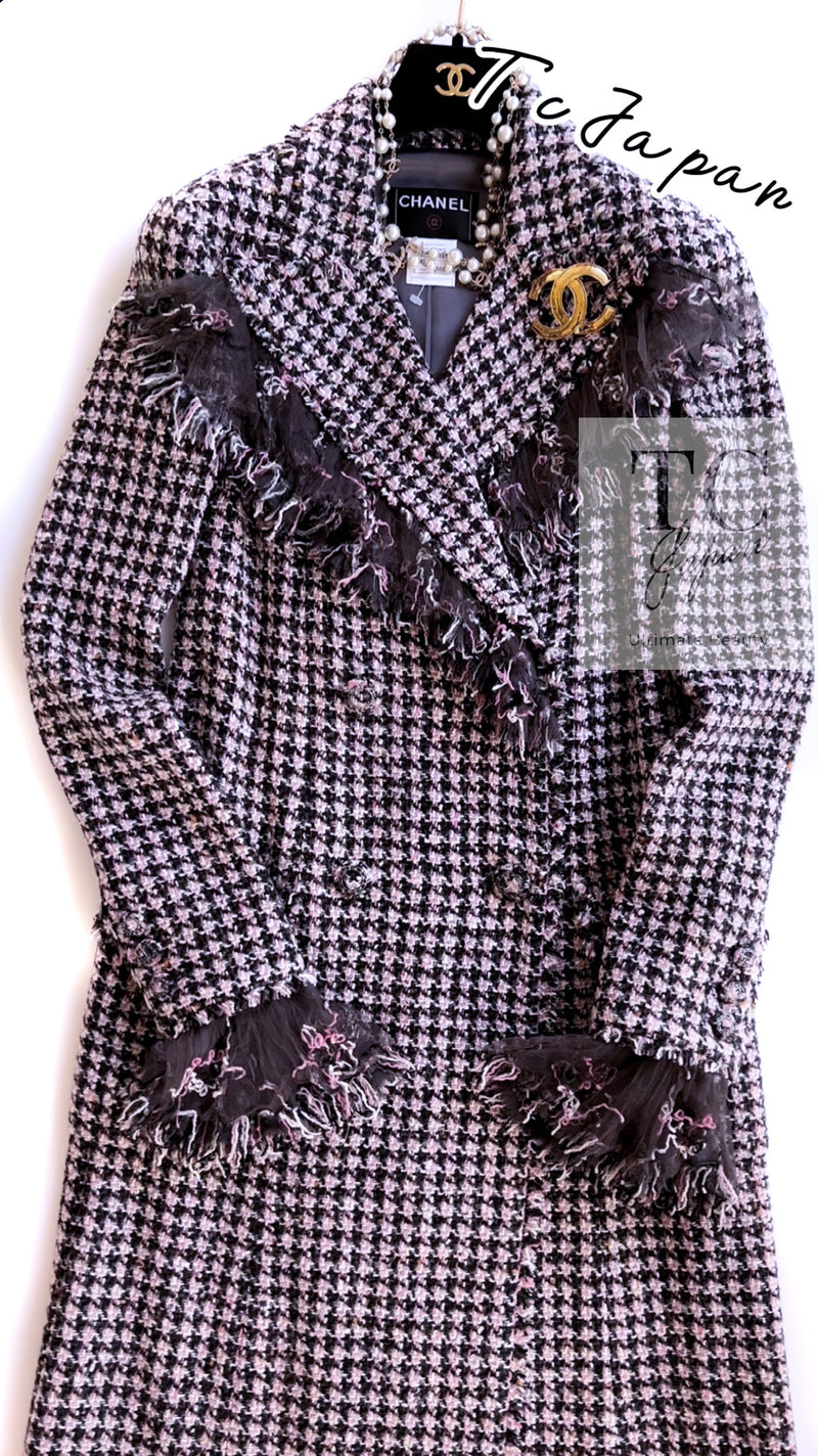 CHANEL 08PF $14K Pink Wool Demi Couture Tweed Coat 38 シャネル ピンク ウール デミ クチュール ツイード ロング コート 即発