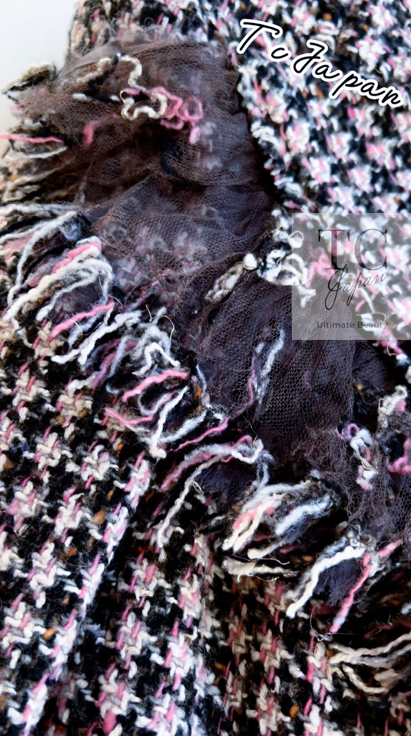 CHANEL 08PF $14K Pink Wool Demi Couture Tweed Coat 38 シャネル ピンク ウール デミ クチュール ツイード ロング コート 即発