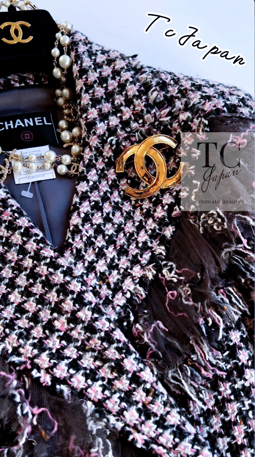 CHANEL 08PF $14K Pink Wool Demi Couture Tweed Coat 38 シャネル ピンク ウール デミ クチュール ツイード ロング コート 即発