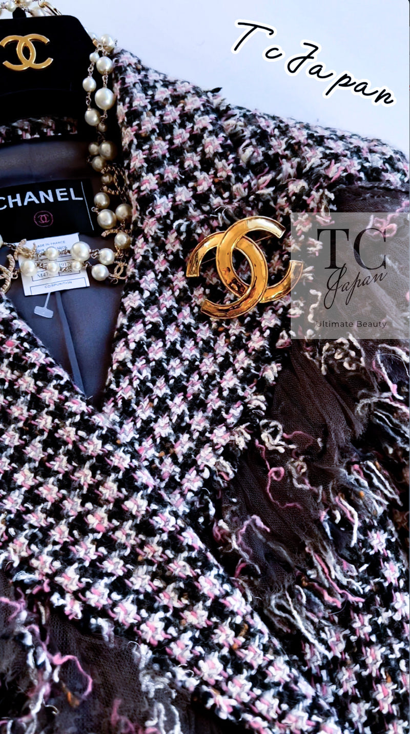 CHANEL 08PF $14K Pink Wool Demi Couture Tweed Coat 38 シャネル ピンク ウール デミ クチュール ツイード ロング コート 即発