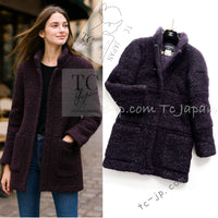 CHANEL 14A Bordeaux Wine Dark Purpke Zip up Alpaca Puffer Coat 36 シャネル ボルドーワイン ダークパープル アルパカ コットン ジッパー中綿コート 即発