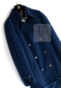 CHANEL 13A Dark Deep Blue Green Double Wool Coat 36 38 シャネル 深い ダークブルー グリーン ダブル ウール コート 即発