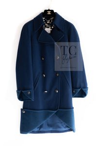 CHANEL 13A Dark Deep Blue Green Double Wool Coat 36 38 シャネル 深い ダークブルー グリーン ダブル ウール コート 即発