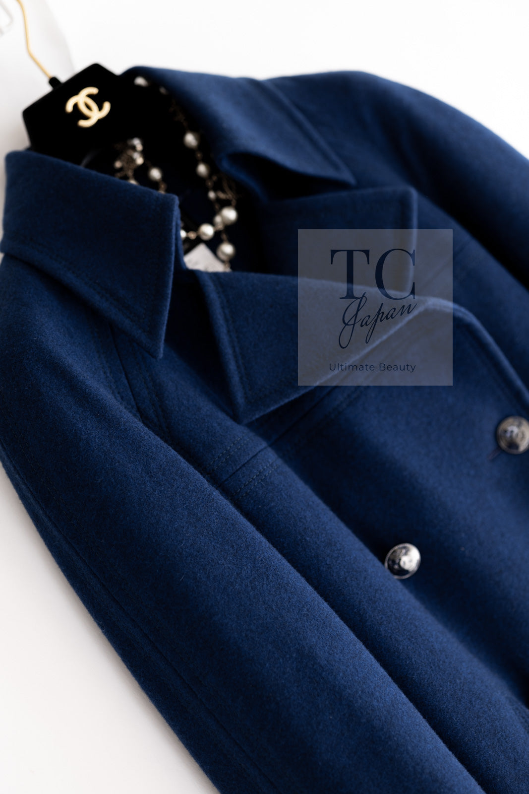 シャネル コート CHANEL ダークブルー グリーン ダブル ウール 13A