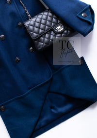 CHANEL 13A Dark Deep Blue Green Double Wool Coat 36 38 シャネル 深い ダークブルー グリーン ダブル ウール コート 即発