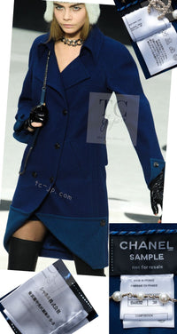 CHANEL 13A Dark Deep Blue Green Double Wool Coat 36 38 シャネル 深い ダークブルー グリーン ダブル ウール コート 即発