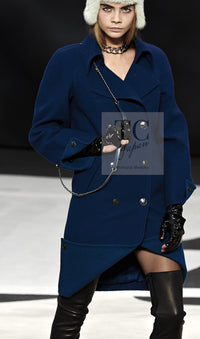 CHANEL 13A Dark Deep Blue Green Double Wool Coat 36 38 シャネル 深い ダークブルー グリーン ダブル ウール コート 即発