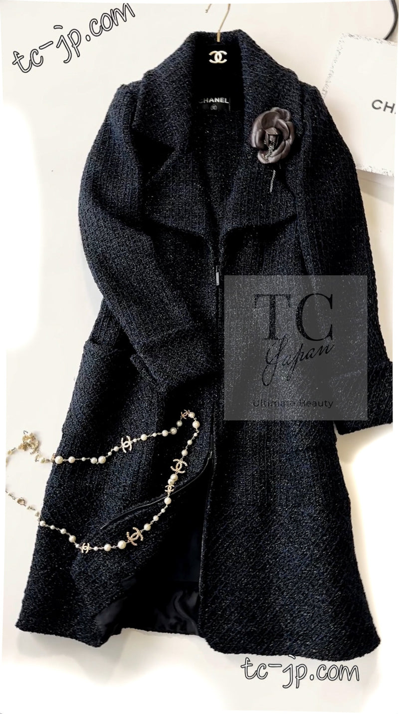 CHANEL 15A Black Navy Metallic Zipper Coat 36 シャネル ブラック ネイビー メタリック ジッパー コート 即発