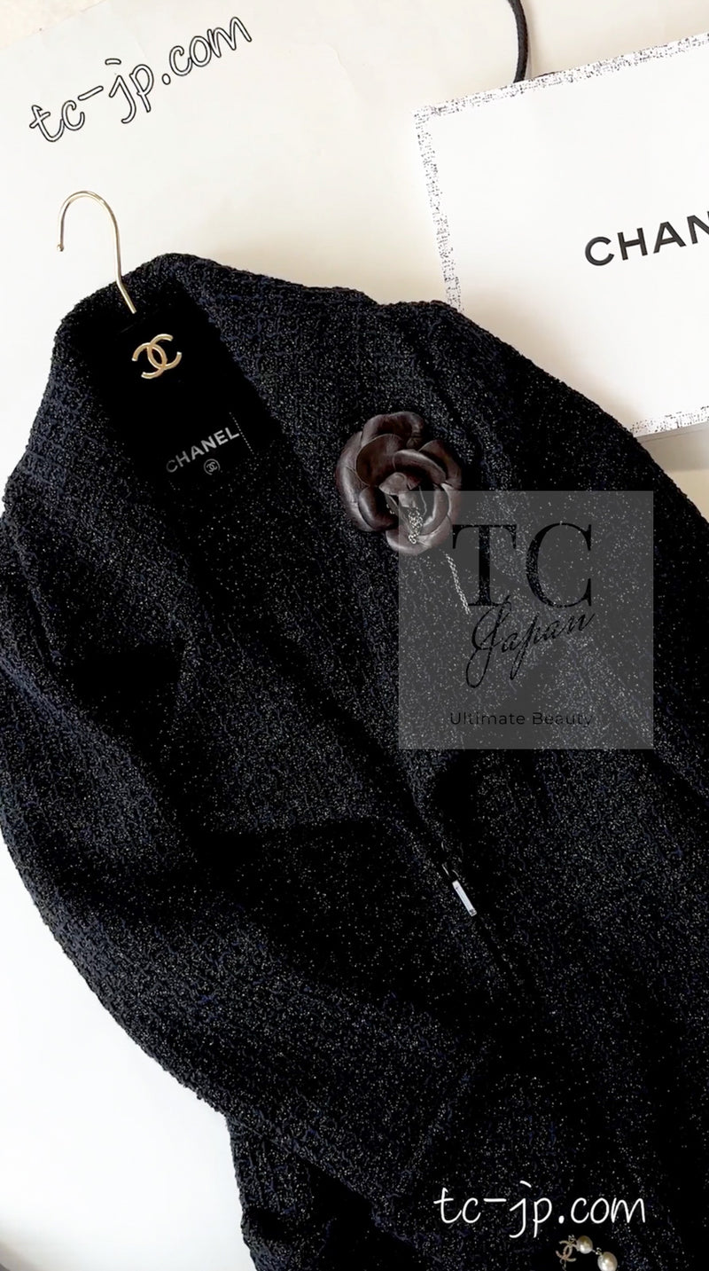 CHANEL 15A Black Navy Metallic Zipper Coat 36 シャネル ブラック ネイビー メタリック ジッパー コート 即発