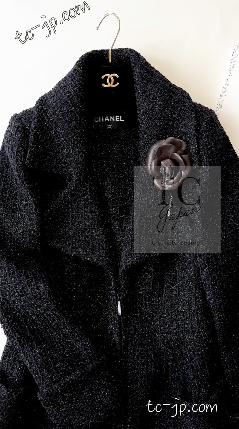 CHANEL 15A Black Navy Metallic Zipper Coat 36 シャネル ブラック ネイビー メタリック ジッパー コート 即発