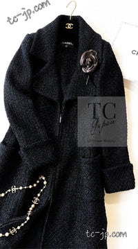 CHANEL 15A Black Navy Metallic Zipper Coat 36 シャネル ブラック ネイビー メタリック ジッパー コート 即発