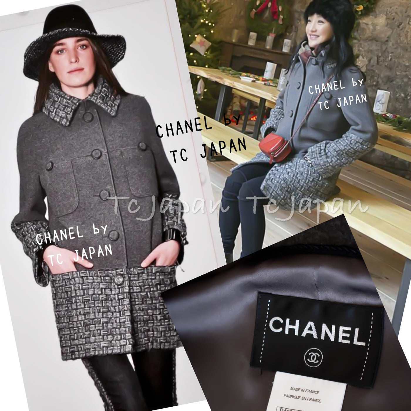 CHANEL ダークグレー コート シャネル グレー メタリック ウール カシミア ふんわり 艶やか